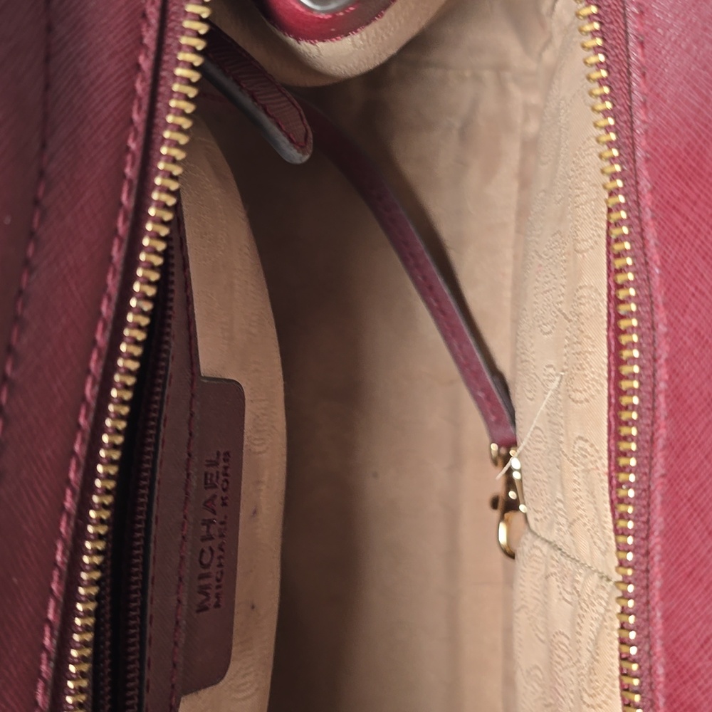 Michael Kors Burgundy Medium Selma Studded Saffiano Satchel - Picture 9 of 14